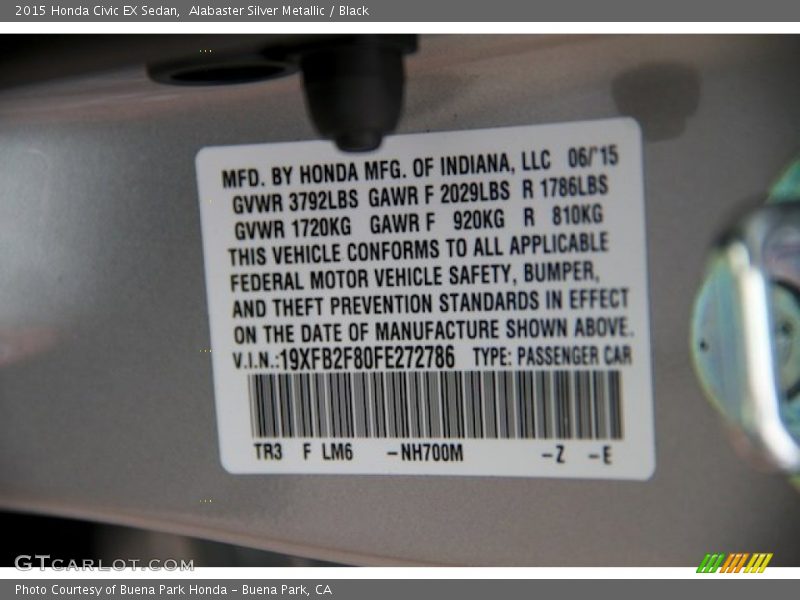 Alabaster Silver Metallic / Black 2015 Honda Civic EX Sedan