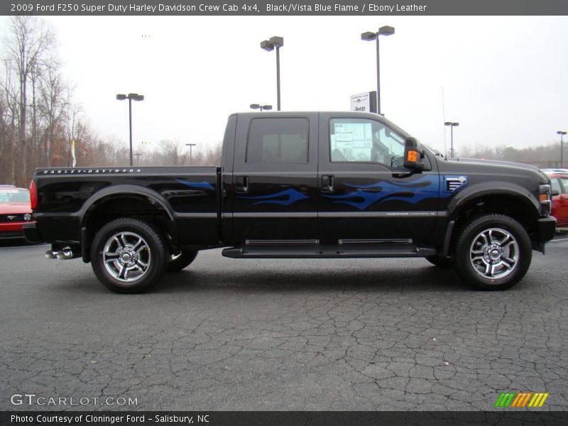 Black/Vista Blue Flame / Ebony Leather 2009 Ford F250 Super Duty Harley Davidson Crew Cab 4x4