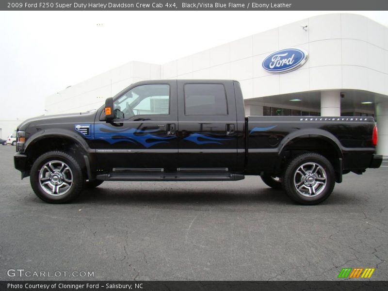 Black/Vista Blue Flame / Ebony Leather 2009 Ford F250 Super Duty Harley Davidson Crew Cab 4x4