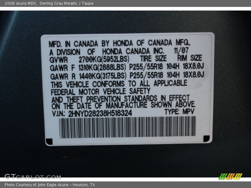 Sterling Gray Metallic / Taupe 2008 Acura MDX