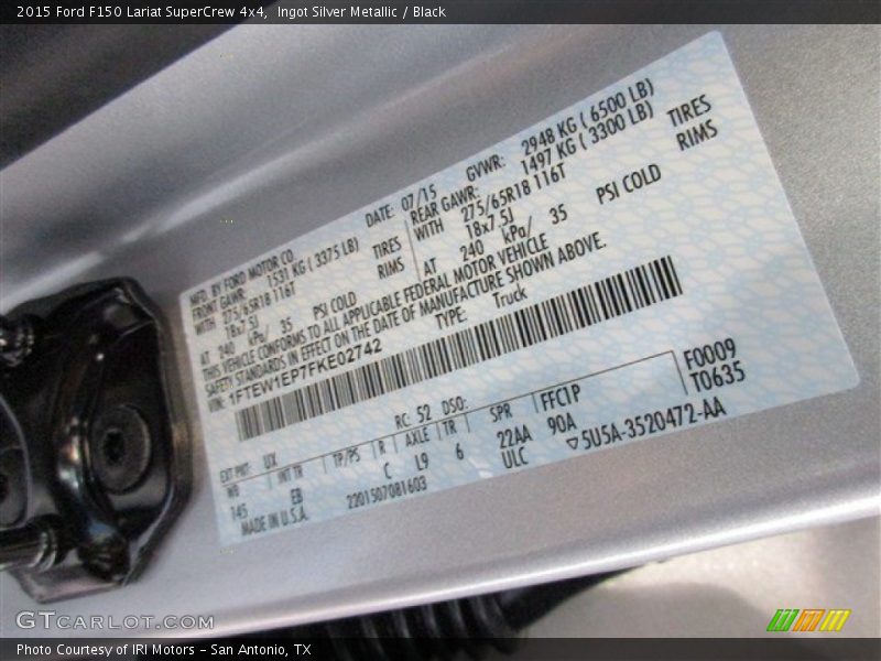 Ingot Silver Metallic / Black 2015 Ford F150 Lariat SuperCrew 4x4
