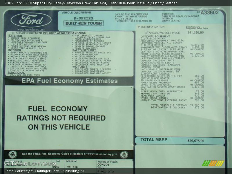 Dark Blue Pearl Metallic / Ebony Leather 2009 Ford F350 Super Duty Harley-Davidson Crew Cab 4x4