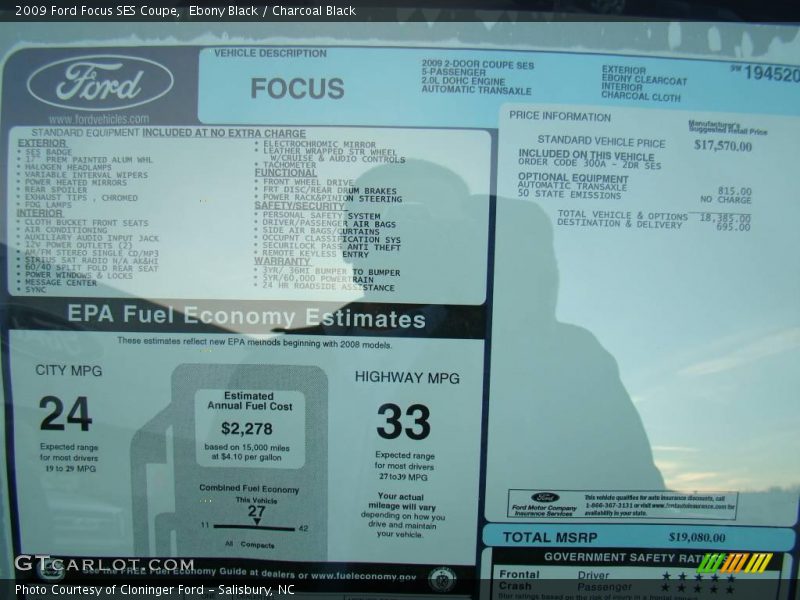 Ebony Black / Charcoal Black 2009 Ford Focus SES Coupe