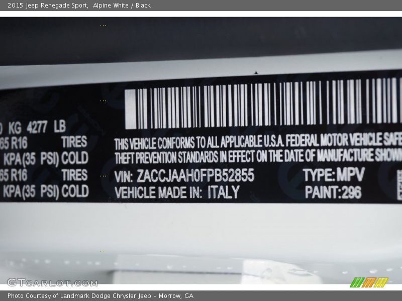 2015 Renegade Sport Alpine White Color Code 296