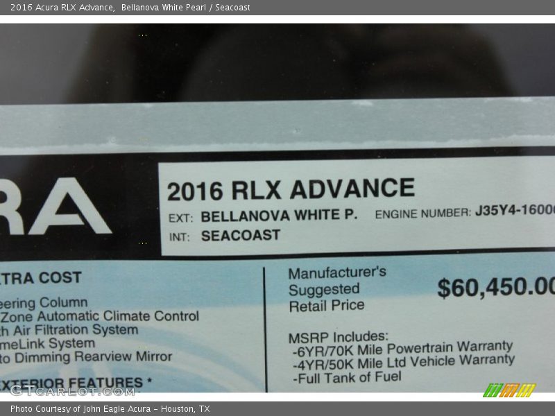 Bellanova White Pearl / Seacoast 2016 Acura RLX Advance