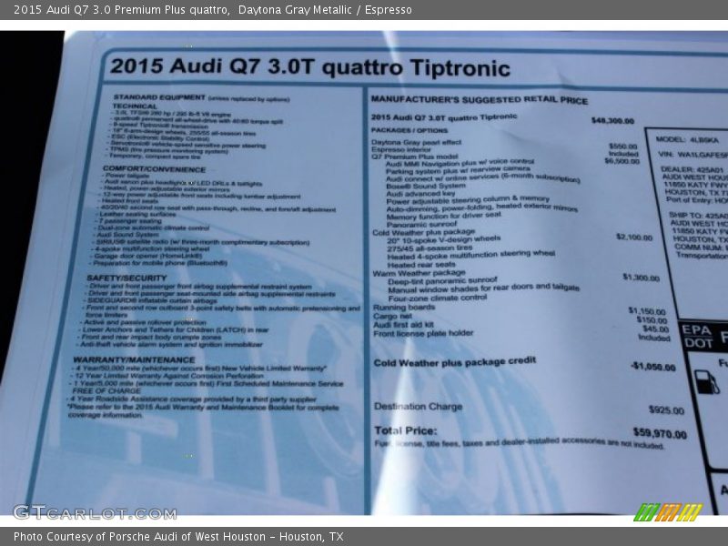 Daytona Gray Metallic / Espresso 2015 Audi Q7 3.0 Premium Plus quattro