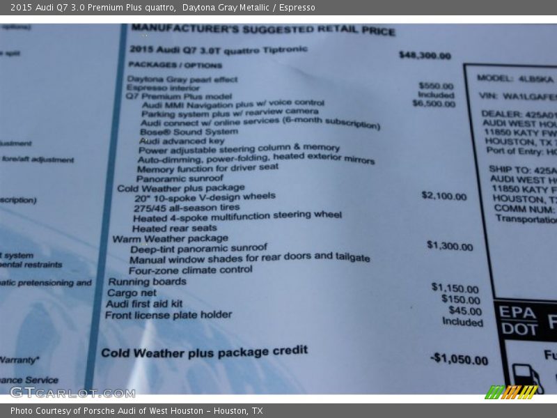 Daytona Gray Metallic / Espresso 2015 Audi Q7 3.0 Premium Plus quattro