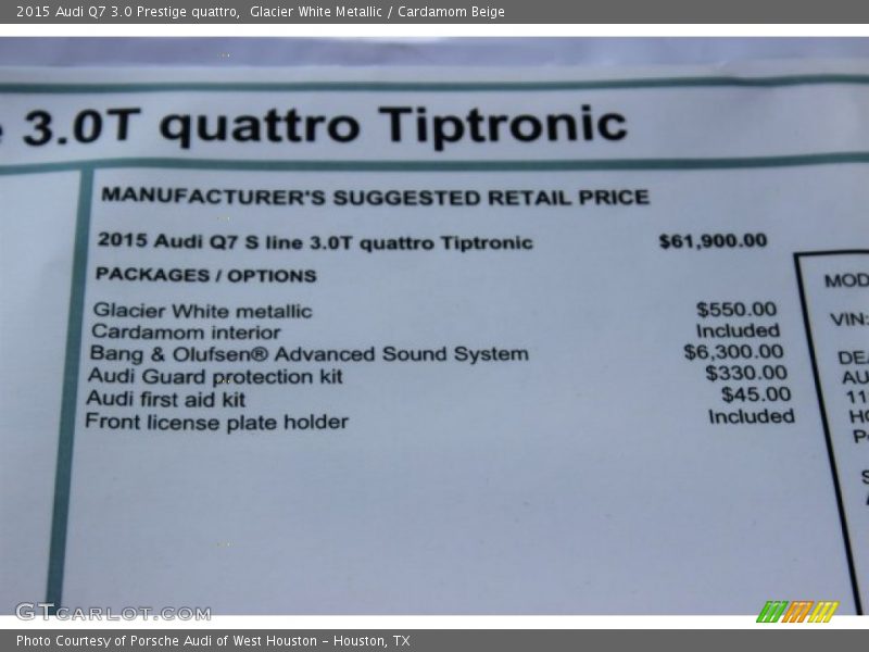 Glacier White Metallic / Cardamom Beige 2015 Audi Q7 3.0 Prestige quattro