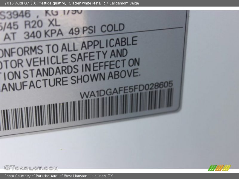 Glacier White Metallic / Cardamom Beige 2015 Audi Q7 3.0 Prestige quattro