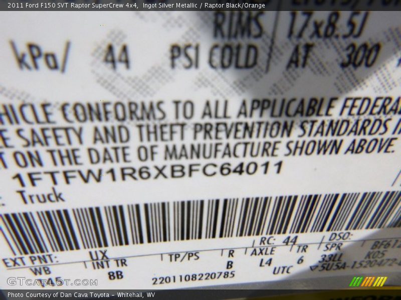 Ingot Silver Metallic / Raptor Black/Orange 2011 Ford F150 SVT Raptor SuperCrew 4x4