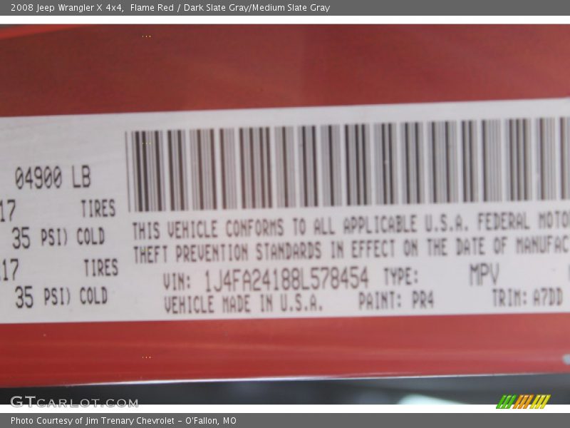 Flame Red / Dark Slate Gray/Medium Slate Gray 2008 Jeep Wrangler X 4x4