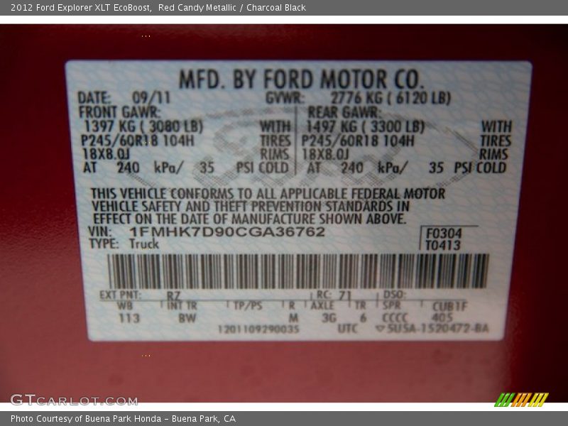 Red Candy Metallic / Charcoal Black 2012 Ford Explorer XLT EcoBoost
