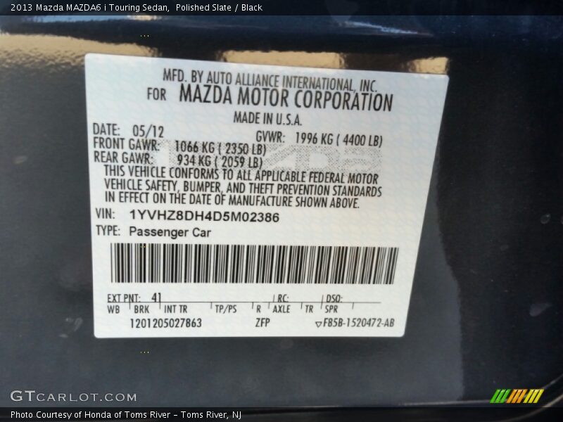 Polished Slate / Black 2013 Mazda MAZDA6 i Touring Sedan