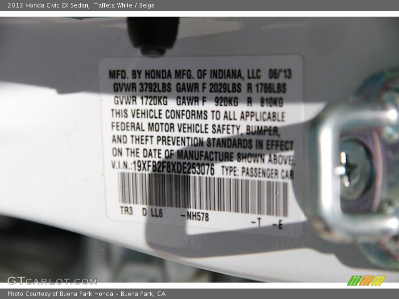 Taffeta White / Beige 2013 Honda Civic EX Sedan