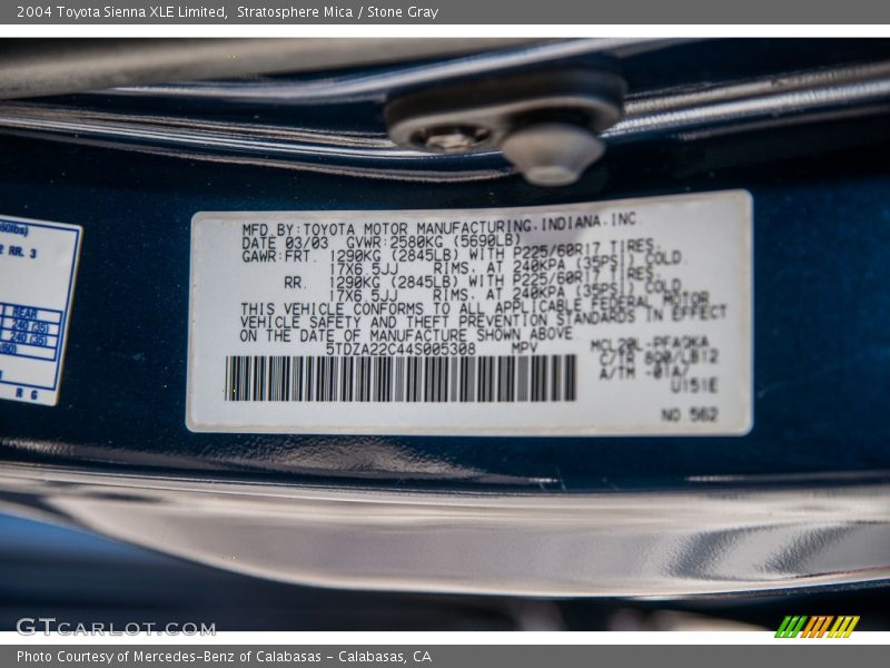 Stratosphere Mica / Stone Gray 2004 Toyota Sienna XLE Limited