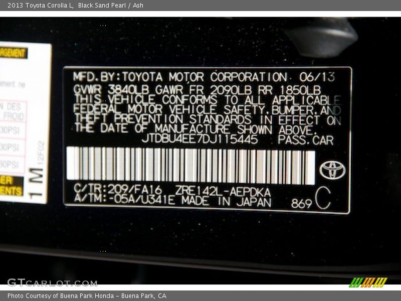 Black Sand Pearl / Ash 2013 Toyota Corolla L