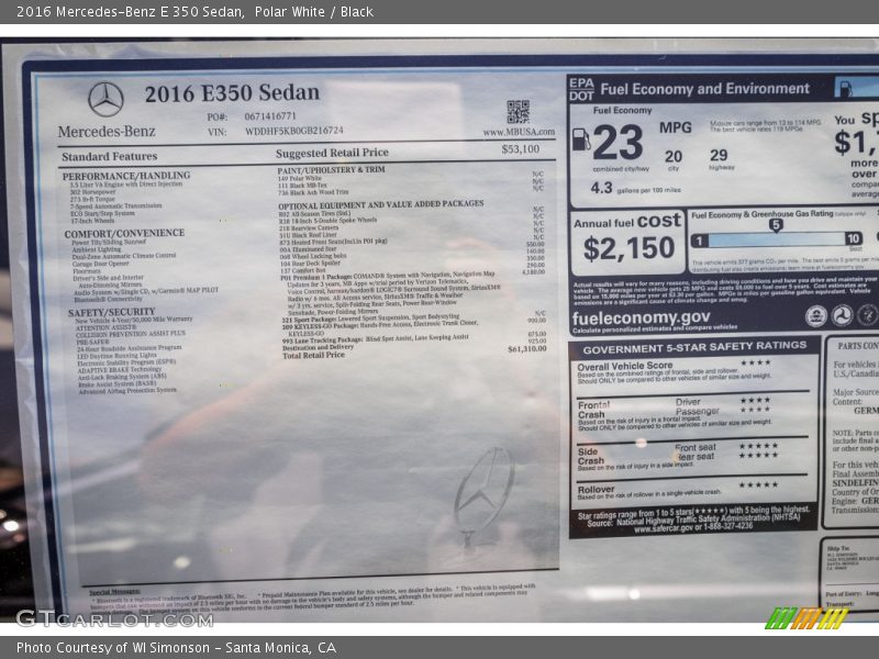 Polar White / Black 2016 Mercedes-Benz E 350 Sedan