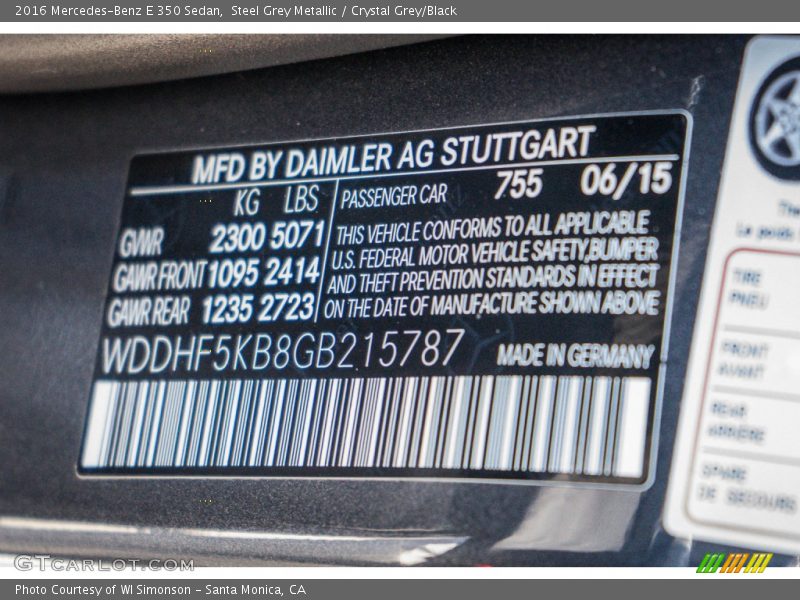 Steel Grey Metallic / Crystal Grey/Black 2016 Mercedes-Benz E 350 Sedan