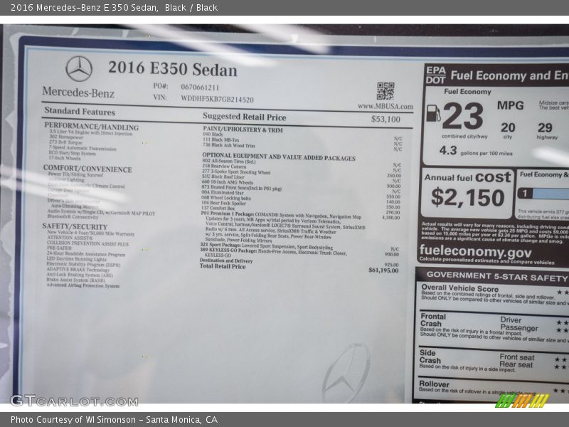 Black / Black 2016 Mercedes-Benz E 350 Sedan