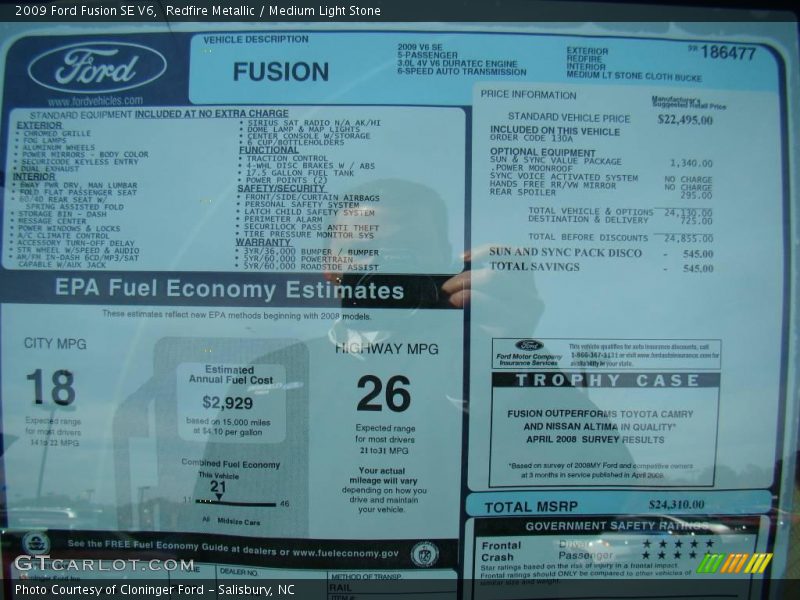 Redfire Metallic / Medium Light Stone 2009 Ford Fusion SE V6