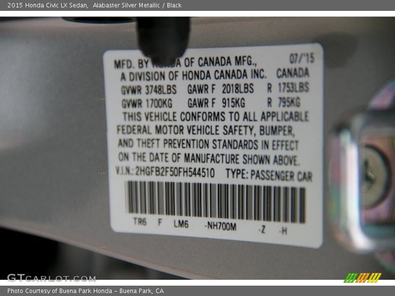 Alabaster Silver Metallic / Black 2015 Honda Civic LX Sedan