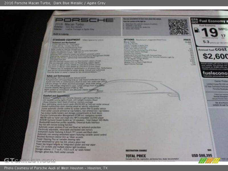 Dark Blue Metallic / Agate Grey 2016 Porsche Macan Turbo