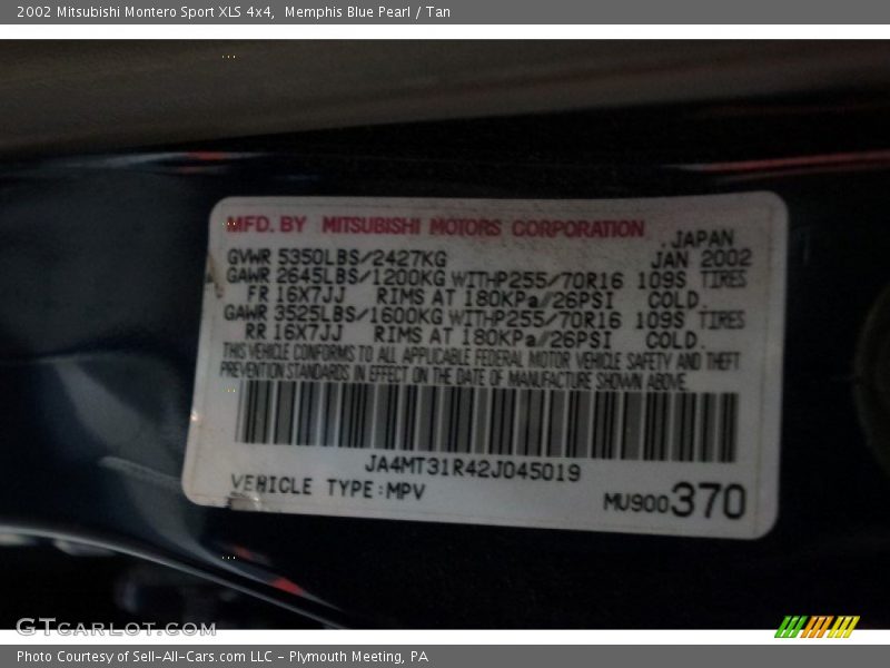 Memphis Blue Pearl / Tan 2002 Mitsubishi Montero Sport XLS 4x4