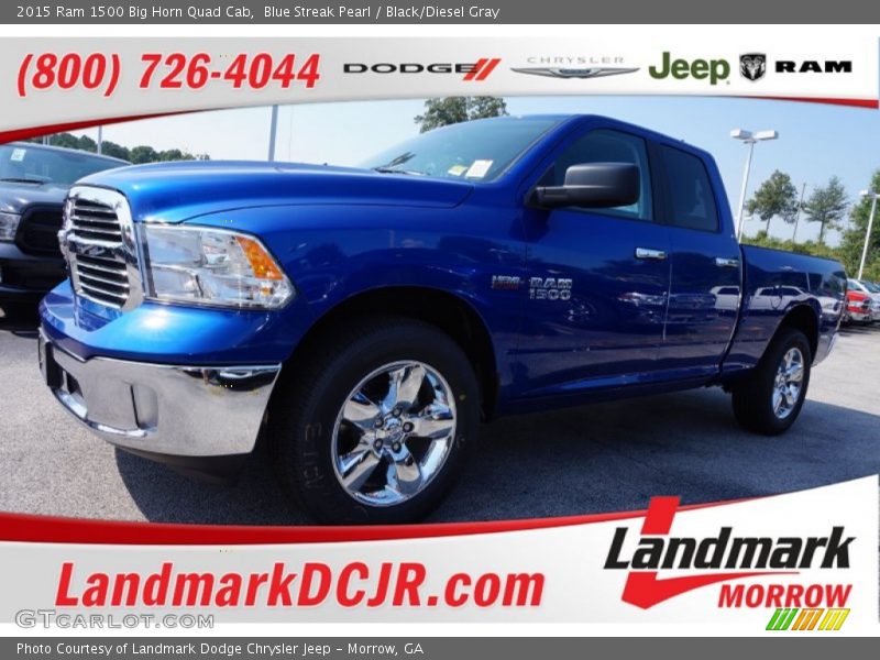 Blue Streak Pearl / Black/Diesel Gray 2015 Ram 1500 Big Horn Quad Cab