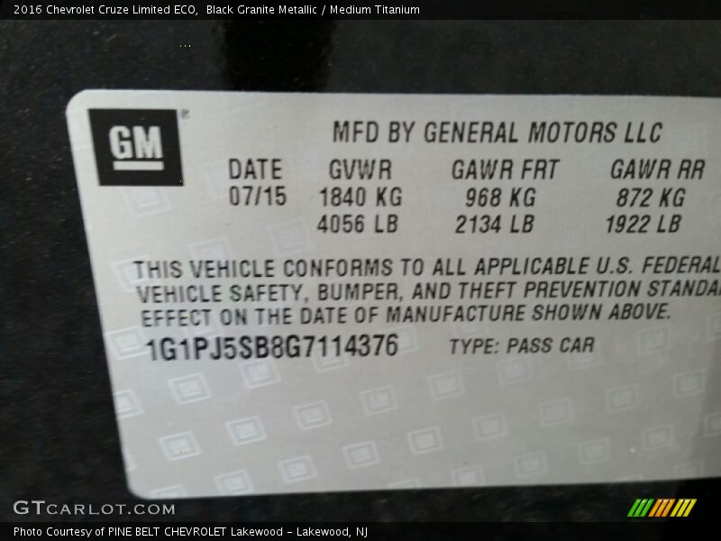 Black Granite Metallic / Medium Titanium 2016 Chevrolet Cruze Limited ECO