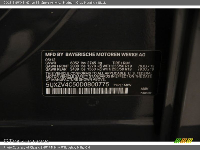 Platinum Gray Metallic / Black 2013 BMW X5 xDrive 35i Sport Activity