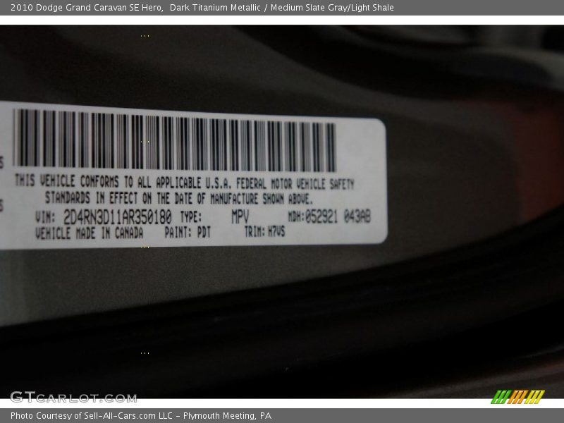 Dark Titanium Metallic / Medium Slate Gray/Light Shale 2010 Dodge Grand Caravan SE Hero