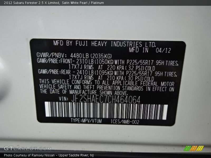 Satin White Pearl / Platinum 2012 Subaru Forester 2.5 X Limited