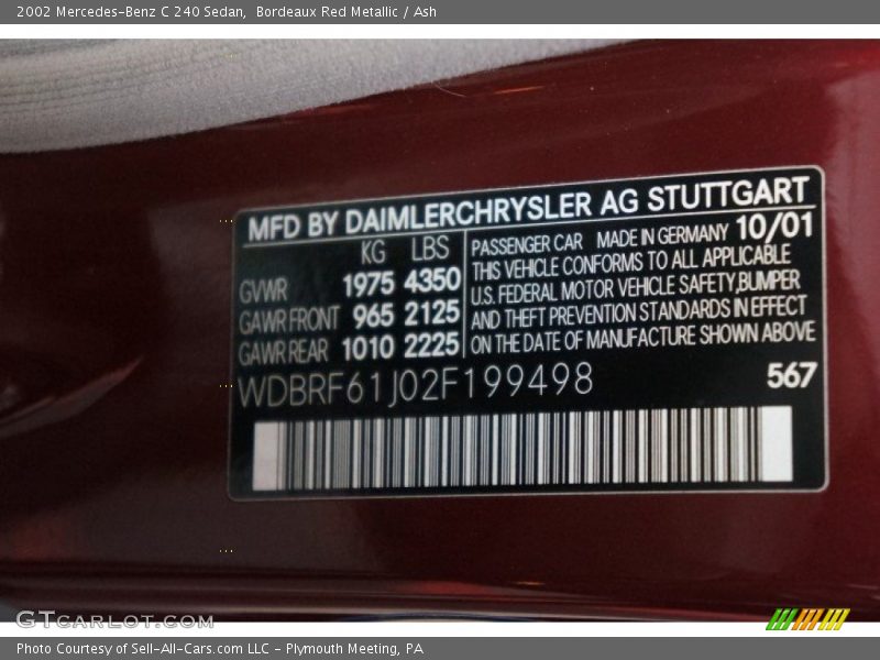 Bordeaux Red Metallic / Ash 2002 Mercedes-Benz C 240 Sedan