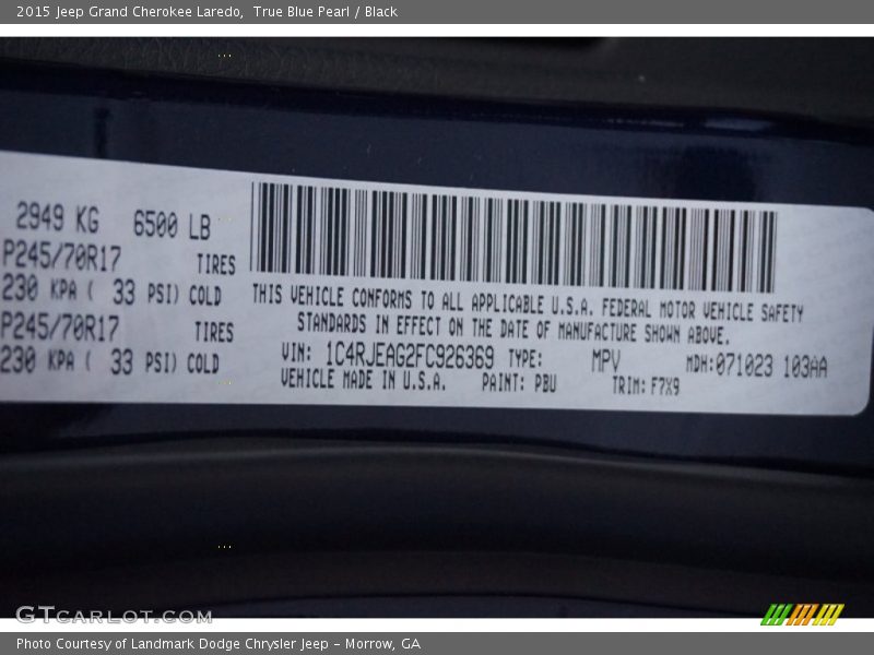 True Blue Pearl / Black 2015 Jeep Grand Cherokee Laredo