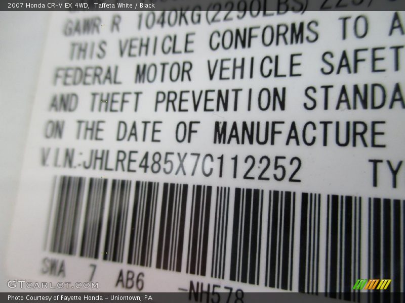 Taffeta White / Black 2007 Honda CR-V EX 4WD