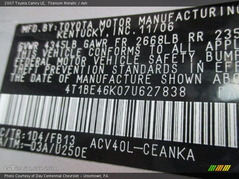 Titanium Metallic / Ash 2007 Toyota Camry LE