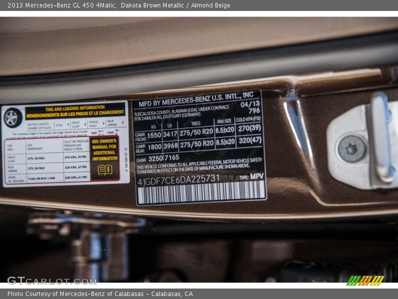 Dakota Brown Metallic / Almond Beige 2013 Mercedes-Benz GL 450 4Matic