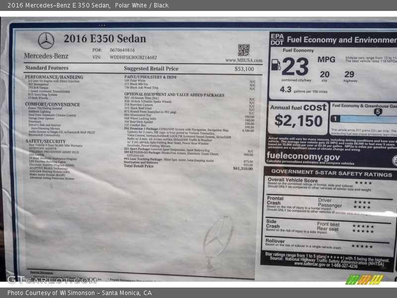 Polar White / Black 2016 Mercedes-Benz E 350 Sedan