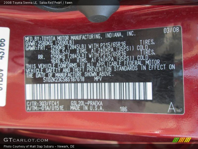 Salsa Red Pearl / Fawn 2008 Toyota Sienna LE