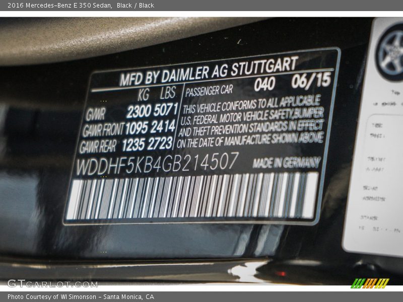 Black / Black 2016 Mercedes-Benz E 350 Sedan