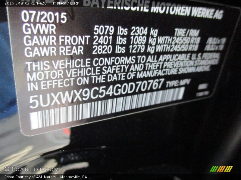 Jet Black / Black 2016 BMW X3 xDrive28i