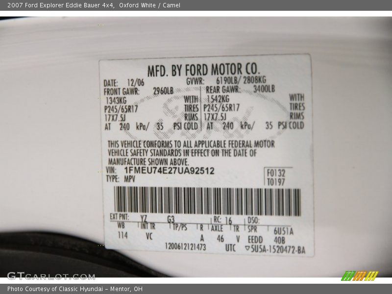 Oxford White / Camel 2007 Ford Explorer Eddie Bauer 4x4