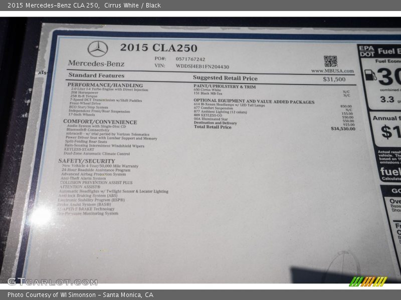 Cirrus White / Black 2015 Mercedes-Benz CLA 250