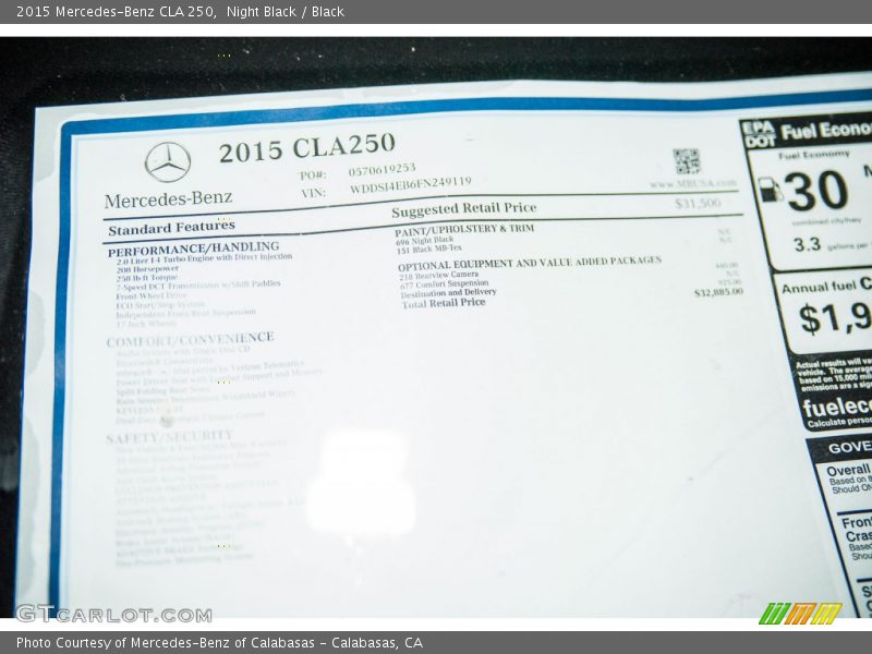 Night Black / Black 2015 Mercedes-Benz CLA 250