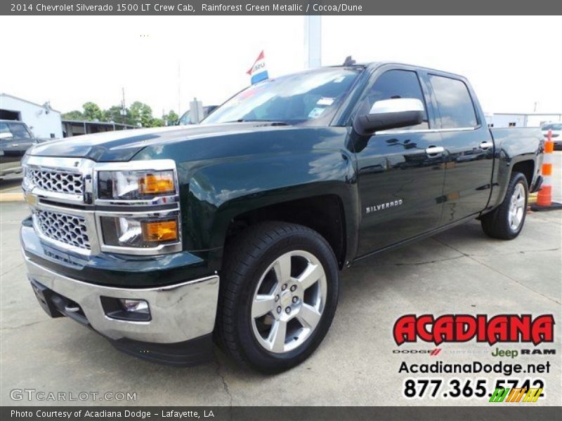 Rainforest Green Metallic / Cocoa/Dune 2014 Chevrolet Silverado 1500 LT Crew Cab