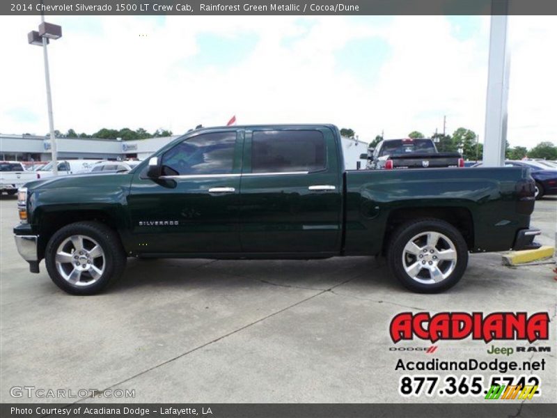 Rainforest Green Metallic / Cocoa/Dune 2014 Chevrolet Silverado 1500 LT Crew Cab
