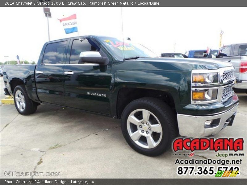 Rainforest Green Metallic / Cocoa/Dune 2014 Chevrolet Silverado 1500 LT Crew Cab