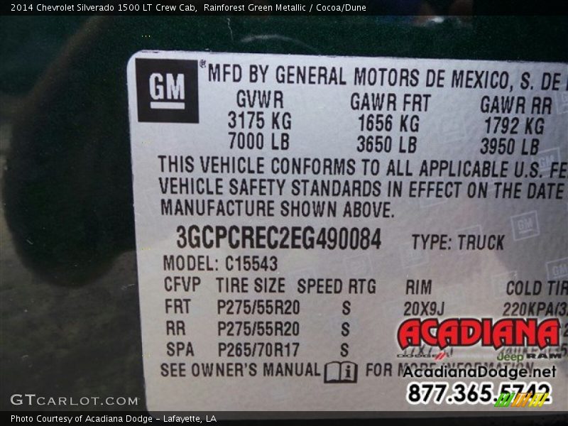 Rainforest Green Metallic / Cocoa/Dune 2014 Chevrolet Silverado 1500 LT Crew Cab