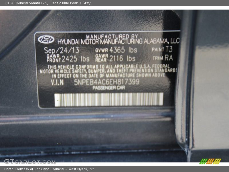 Pacific Blue Pearl / Gray 2014 Hyundai Sonata GLS