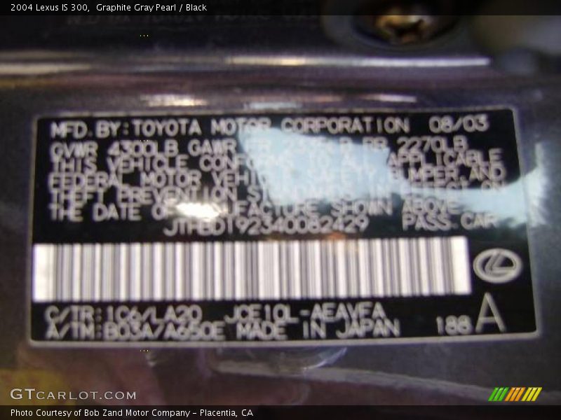 Graphite Gray Pearl / Black 2004 Lexus IS 300